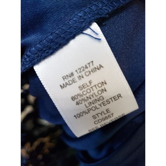 NSR Fit & Flare Dress Women Medium Blue Floral Overlay Lined Fringe Keyhole Back - Picture 5 of 14